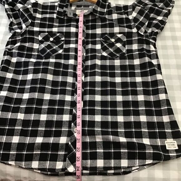 VINTAGE Weatherproof 100% cotton XL flannel plaid button down shirt black white - Picture 11 of 14